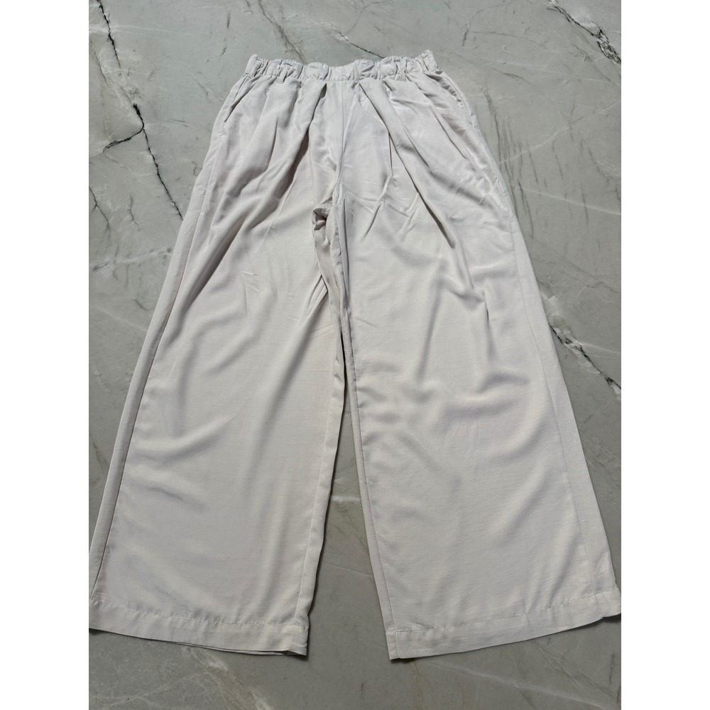 Free People Womens Wide Leg Pleated Trousers Beige Elastic Waist Modal Size M